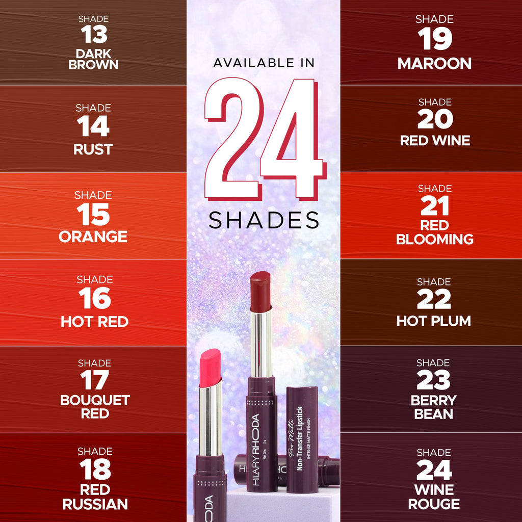 Hilary Rhoda Pro Matte Non-Transfer Waterproof Lipstick - Red Blooming 21 - Distacart