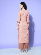 All About You Women Pink Floral Printed Regular Gotta Patti Liva Kurta with Palazzos