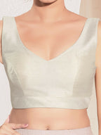 Joban Fashion Off White Mulberry Silk Padded Blouse With Round Neck Sleeveless - Distacart