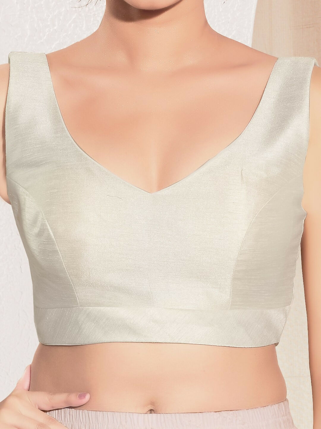 Joban Fashion Off White Mulberry Silk Padded Blouse With Round Neck Sleeveless - Distacart
