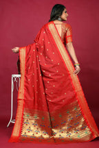 Jyoti Fashion Women's Red Paithani Silk Zari Woven Saree with Blouse