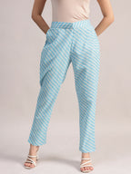 Aavyora Women's Sky Blue Floral Printed A-Line Kurta with Pintucks, Striped Pants & Dupatta Set
