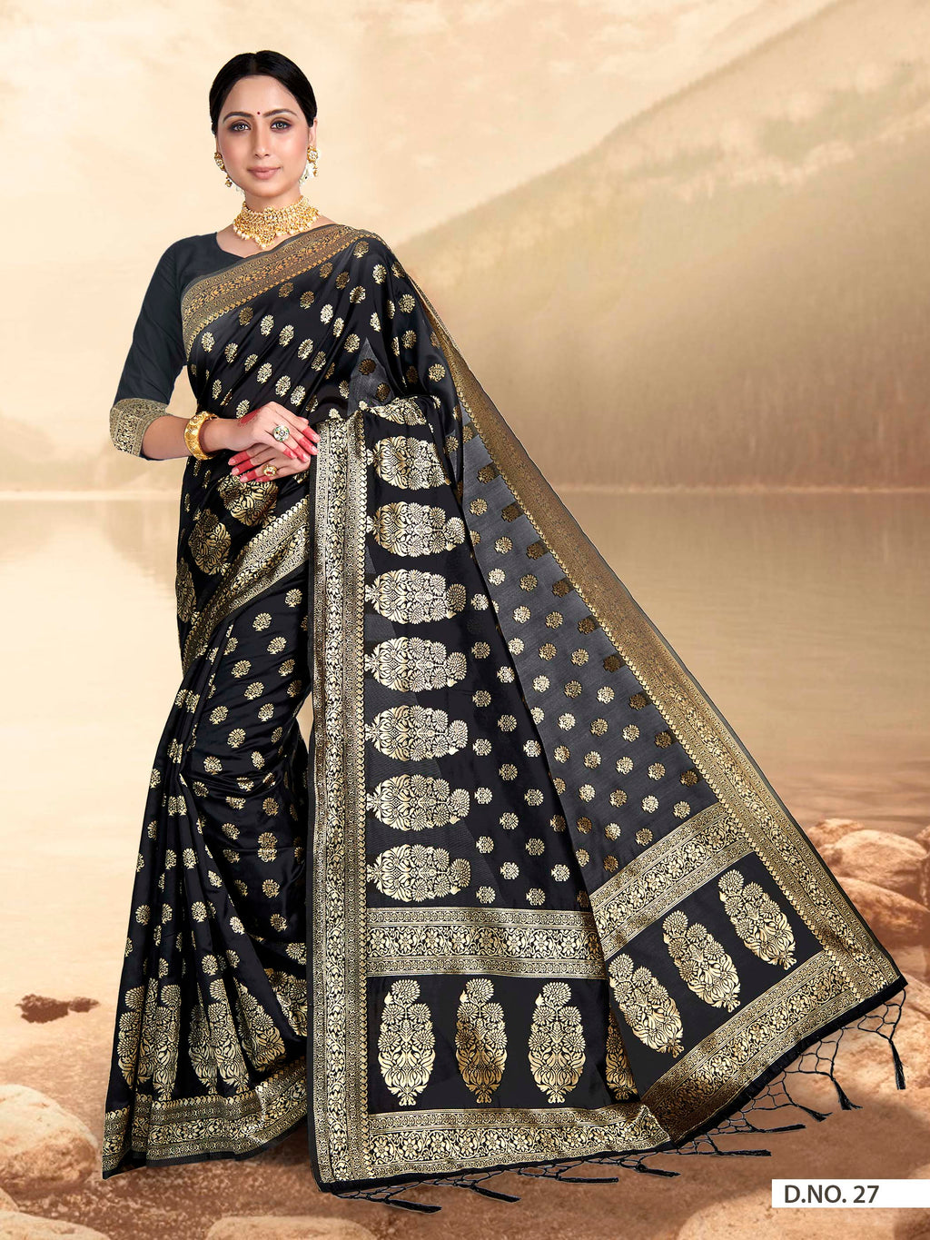 Vardha Black Woven Zari Florals Banarasi Saree