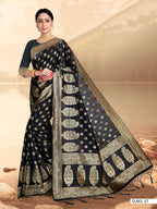 Vardha Black Woven Zari Florals Banarasi Saree