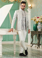 Raivat Ethnic Art Silk Embroidery and Thread Work Jodhpuri in Grey Colour