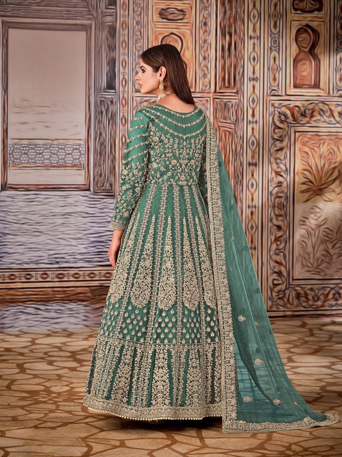 Anaita Green Embroidered Net Anarkali Suit - Distacart