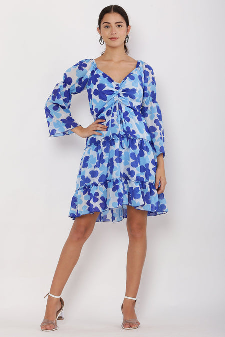 PAVONINE Blue Color Flower Notch Midi For Girls