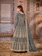 Anaita Grey Embroidered Net Anarkali Suit - Distacart
