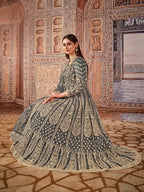 Anaita Grey Embroidered Net Anarkali Suit - Distacart