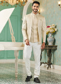 Raivat Ethnic Art Silk Embroidery and Thread Work Jodhpuri in Beige Colour