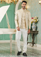 Raivat Ethnic Art Silk Embroidery and Thread Work Jodhpuri in Beige Colour