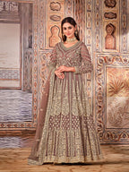Anaita Light Brown Embroidered Net Anarkali Suit - Distacart