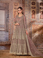 Anaita Light Brown Embroidered Net Anarkali Suit - Distacart
