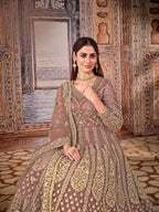 Anaita Light Brown Embroidered Net Anarkali Suit - Distacart