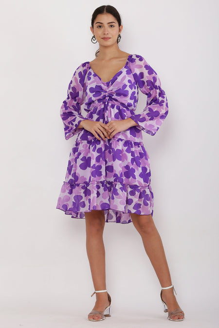 PAVONINE Purple Color Flower Notch Midi For Girls