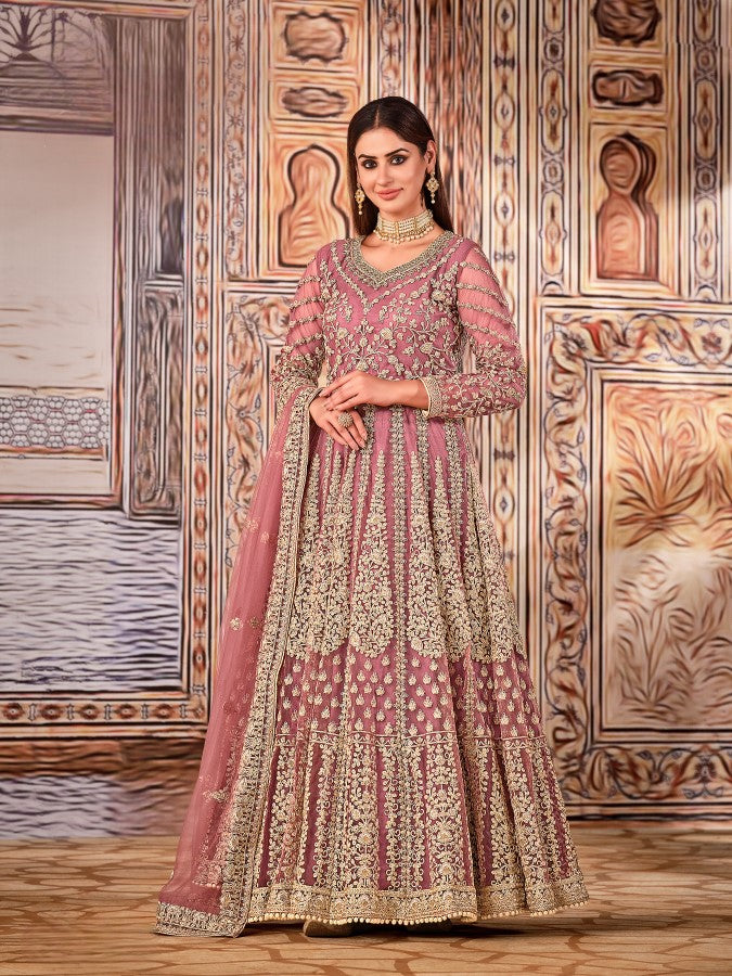 Anaita Light Purple Embroidered Net Anarkali Suit - Distacart