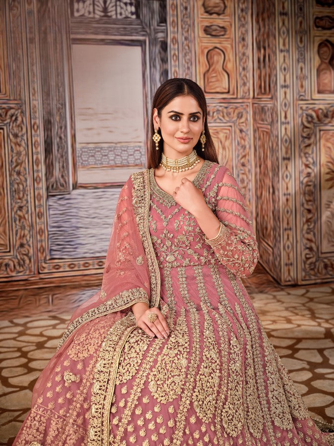 Anaita Light Purple Embroidered Net Anarkali Suit - Distacart