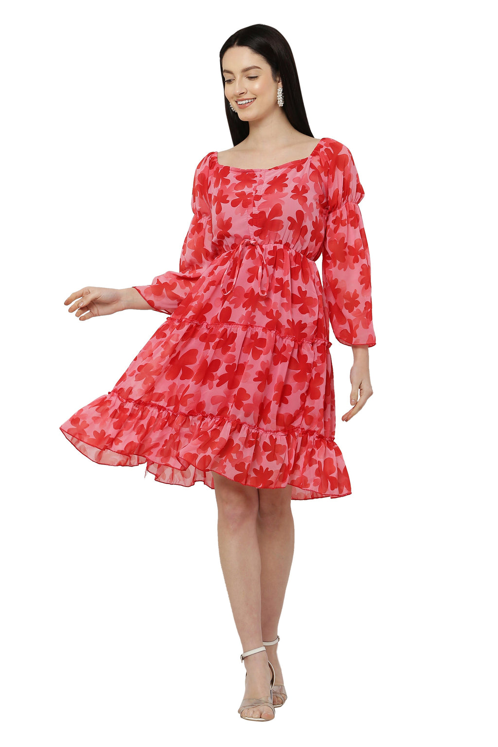PAVONINE Red Color Flower Notch Midi For Girls - Distacart