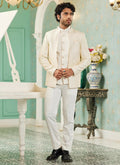 Raivat Ethnic Art Silk Embroidery and Thread Work Jodhpuri in Cream Colour