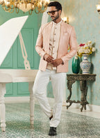 Raivat Ethnic Art Silk Embroidery and Thread Work Jodhpuri in Peach Colour