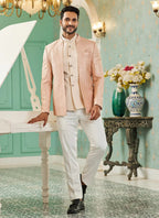 Raivat Ethnic Art Silk Embroidery and Thread Work Jodhpuri in Peach Colour