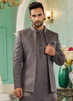 Raivat Ethnic Art Silk Embroidery and Thread Work Jodhpuri in Grey Colour