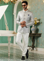 Raivat Ethnic Art Silk Embroidery and Thread Work Jodhpuri in Light Grey Colour