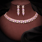 Tehzeeb Creations Rose Gold-Polished Lavender Choker Necklace With Dangle Earrings