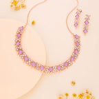 Tehzeeb Creations Rose Gold-Polished Lavender Choker Necklace With Dangle Earrings