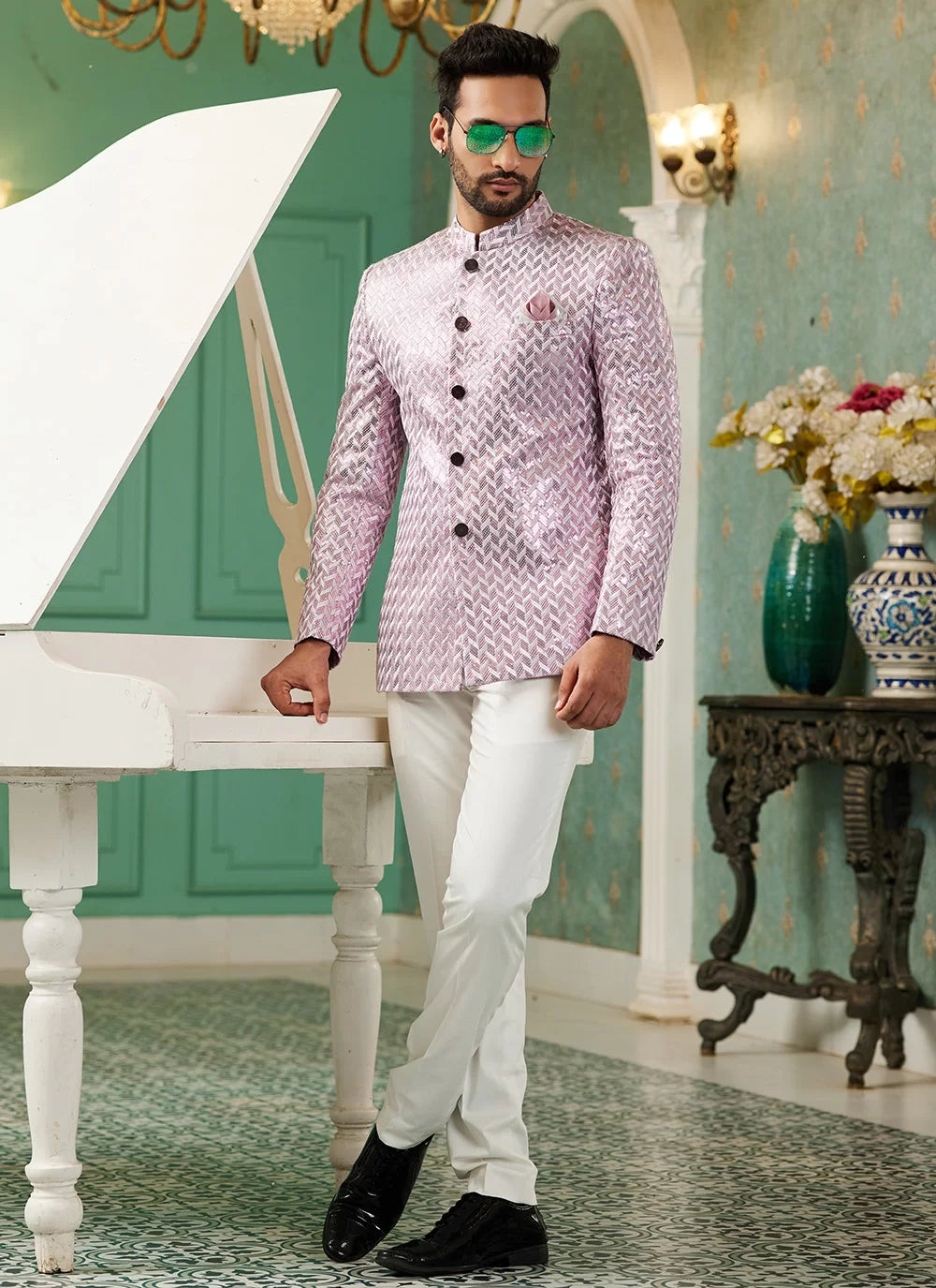 Raivat Ethnic Art Silk Embroidery and Thread Work Jodhpuri in Onion Pink Colour