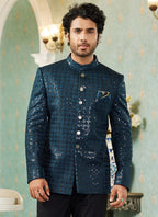 Raivat Ethnic Art Silk Embroidery and Thread Work Jodhpuri in Teal Green Colour