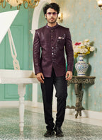 Raivat Ethnic Art Silk Embroidery and Thread Work Jodhpuri in Wine Colour