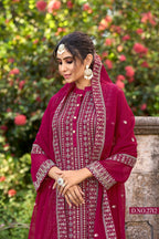 Anaita Rani Pink Embroidered Glory Silk Plazzo Suit - Distacart