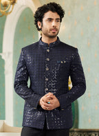 Raivat Ethnic Art Silk Embroidery and Thread Work Jodhpuri in Navy Blue Colour
