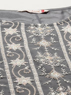 Juniper Womens Grey Georgette Embroidered Kurta With Santoon Lining, Solid Embroidered Garara & Shiffon Solid Dupatta Set - Distacart