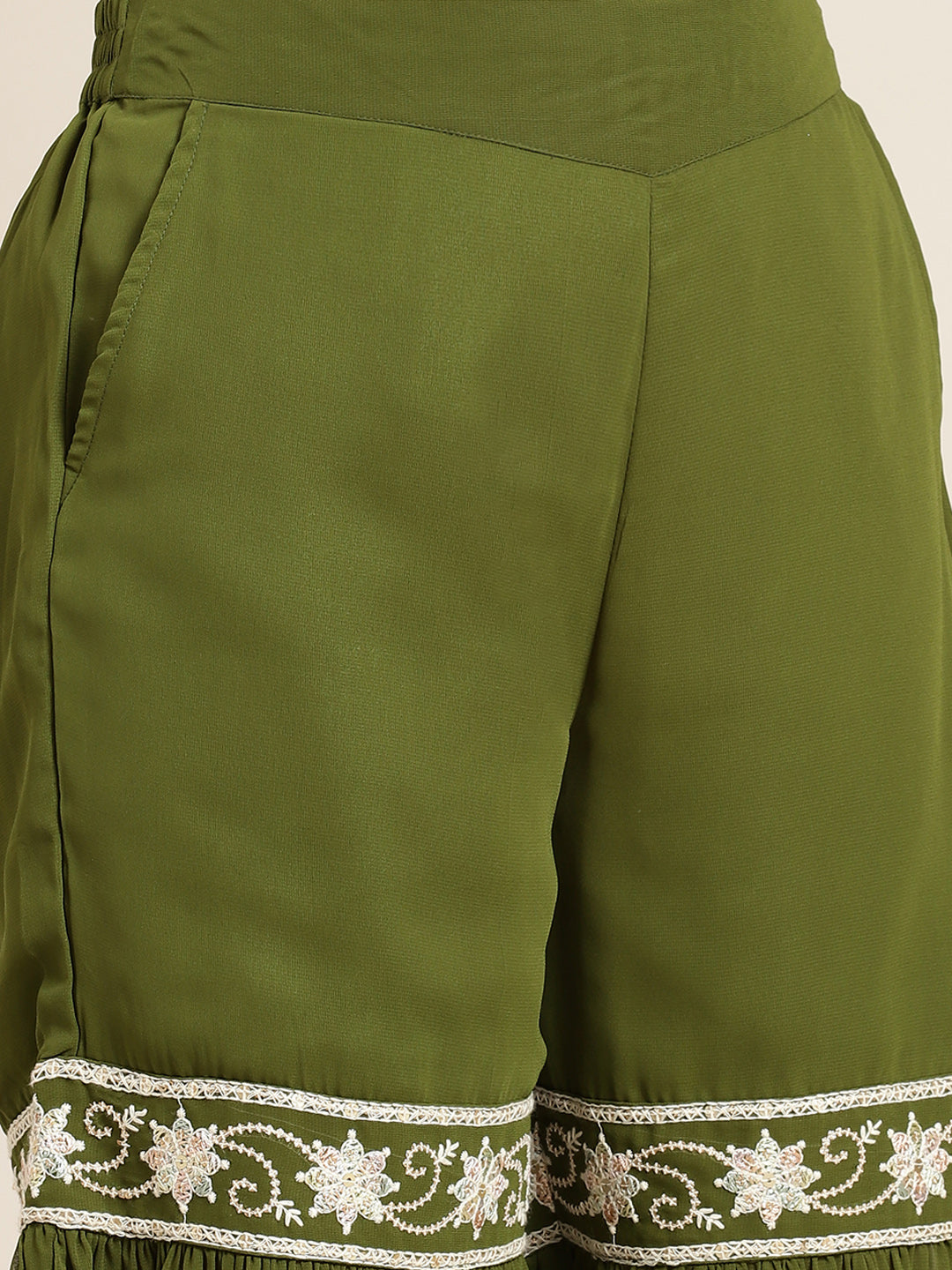 Juniper Womens Mehandigreen Georgette Embroidered Kurta With Santoon Lining,Solid Embroidered Garara And Shiffon Solid Dupatta Set - Distacart