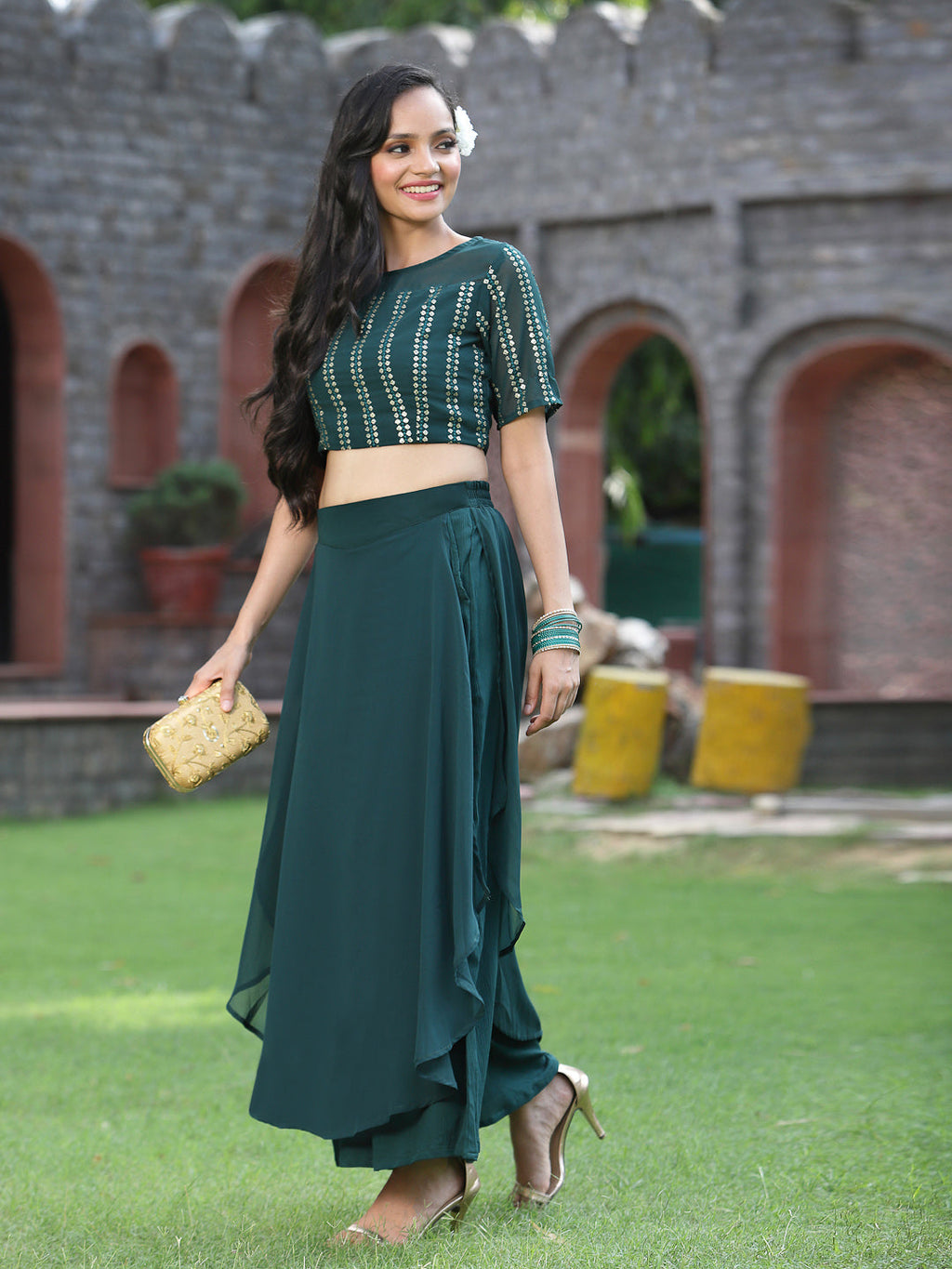 Juniper Womens Emeraldgreen Georgette Clothing Sets - Distacart