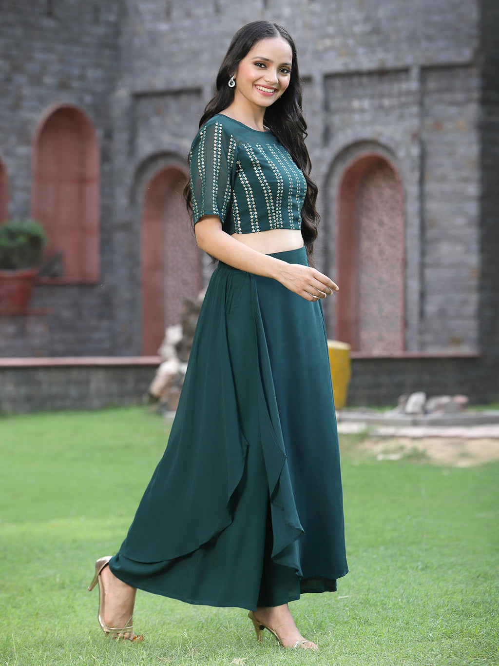 Juniper Womens Emeraldgreen Georgette Clothing Sets - Distacart