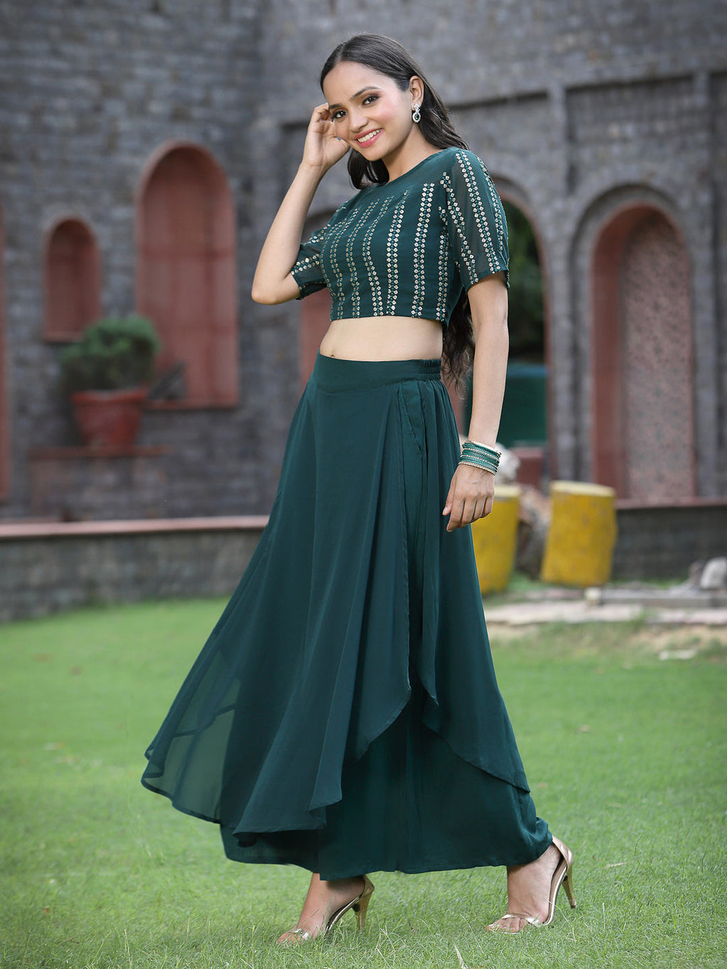 Juniper Womens Emeraldgreen Georgette Clothing Sets - Distacart