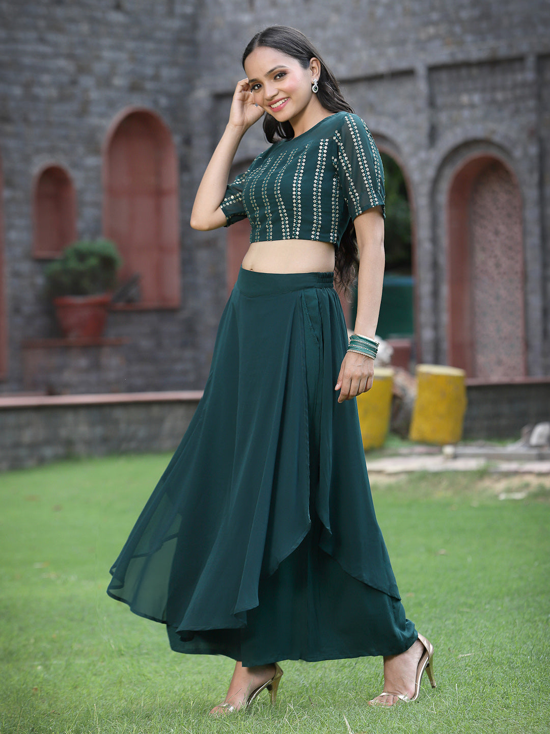 Juniper Womens Emeraldgreen Georgette Clothing Sets - Distacart