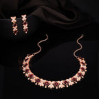 Tehzeeb Creations Rose Gold-Polished Maroon Choker Necklace With Dangle Earrings