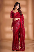 Teeya Creation Red Color Georgette Embroidery Work Saree