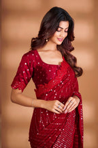 Teeya Creation Red Color Georgette Embroidery Work Saree