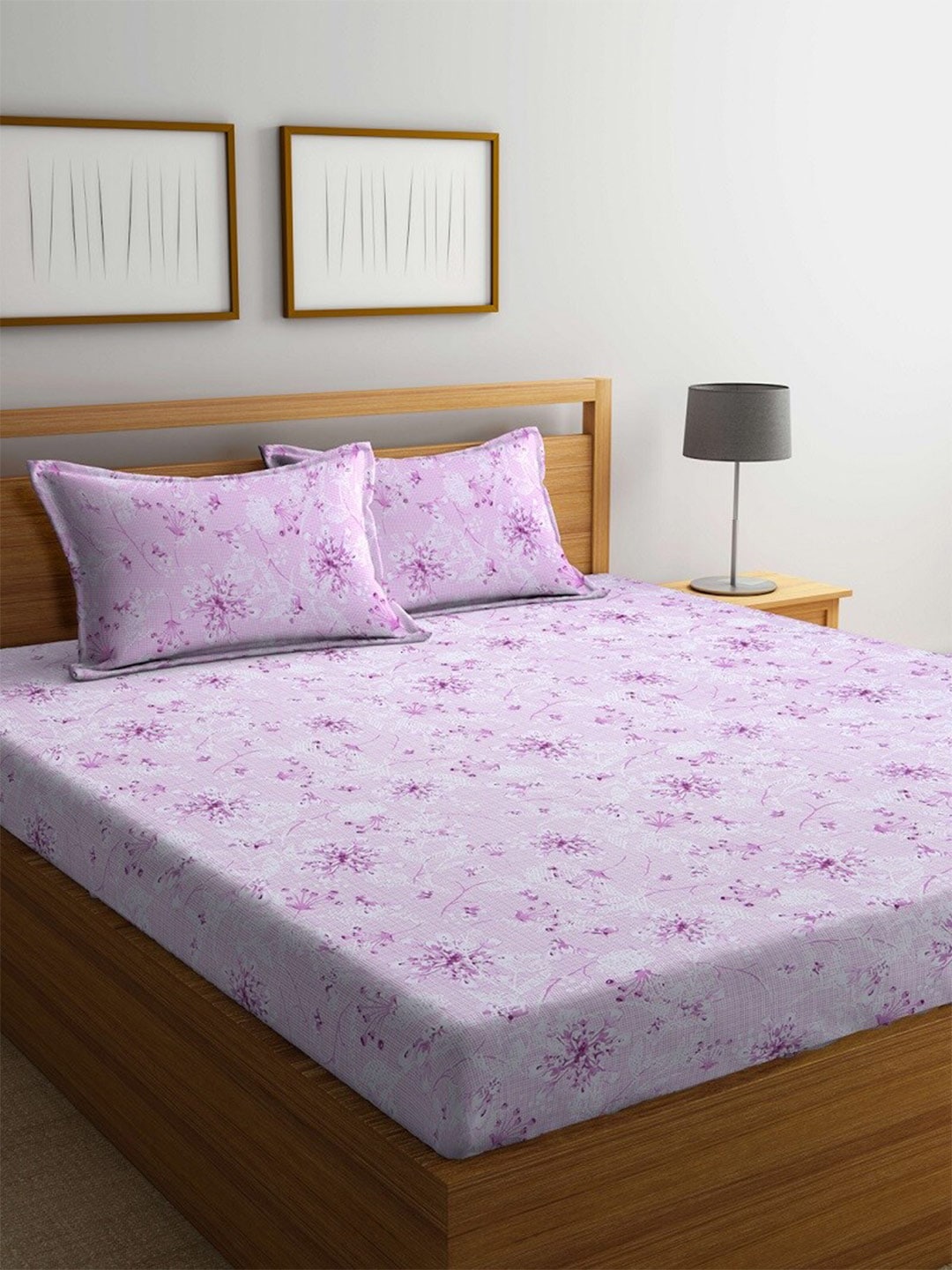 BOMBAY DYEING Pink Floral Cotton 120 TC King Bedsheet with 2 Pillow Covers
