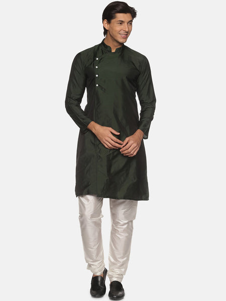 Sethukrishna Men Green Pleated Kurta with Churidar