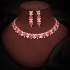 Tehzeeb Creations Rose Gold-Polished Pink Choker Necklace With Dangle Earrings