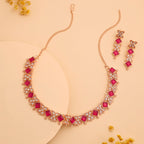 Tehzeeb Creations Rose Gold-Polished Pink Choker Necklace With Dangle Earrings