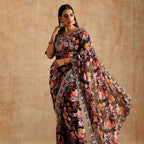Teeya Creation Black Color Georgette Embroidery Work Saree