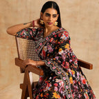 Teeya Creation Black Color Georgette Embroidery Work Saree