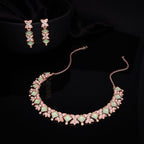 Tehzeeb Creations Rose Gold-Polished Sea Green Choker Necklace With Dangle Earrings